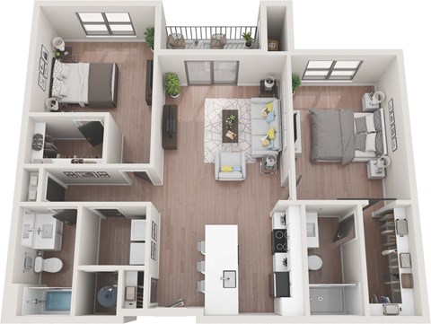 Floor plan for 2 beds, 2 baths, 1137 sqft